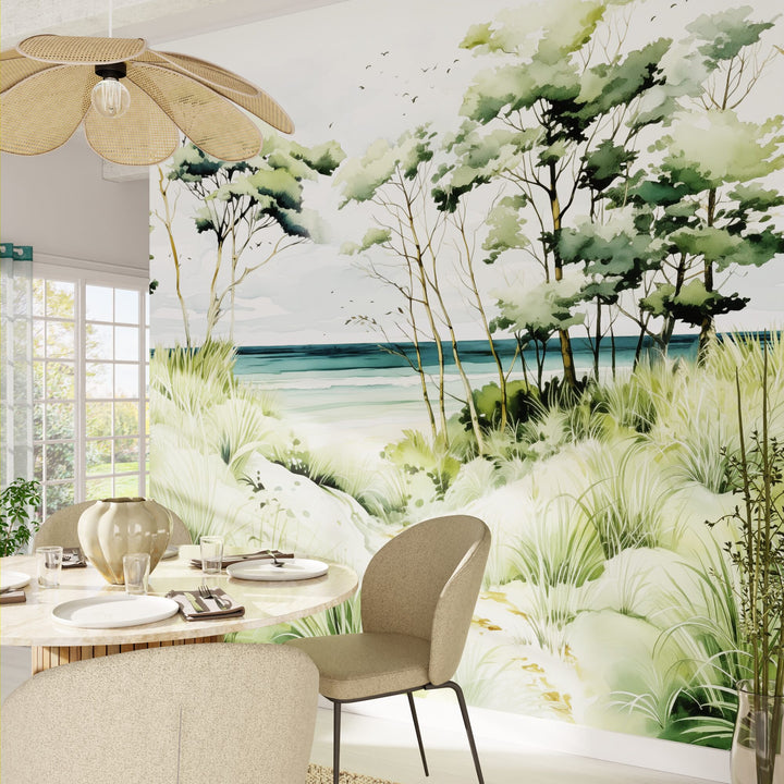 4MURS Papier peint panoramique XL Marinella Vert-bleu azur Satiné