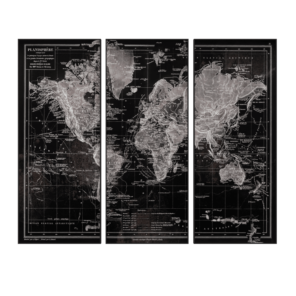 Tableau en verre Old map Noir
