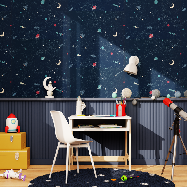 4MURS Papier peint intissé COSMOLAND coloris bleu nuit