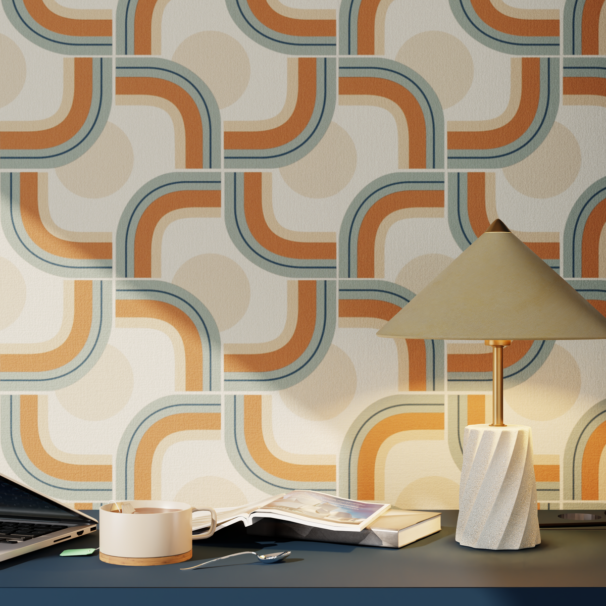 4MURS Papier peint intissé Suzie Beige nude, terracotta et bleu givré