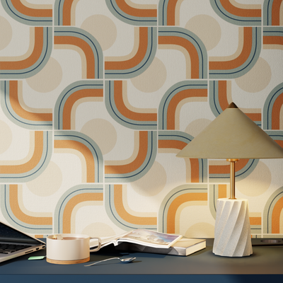 4MURS Papier peint intissé Suzie Beige nude, terracotta et bleu givré