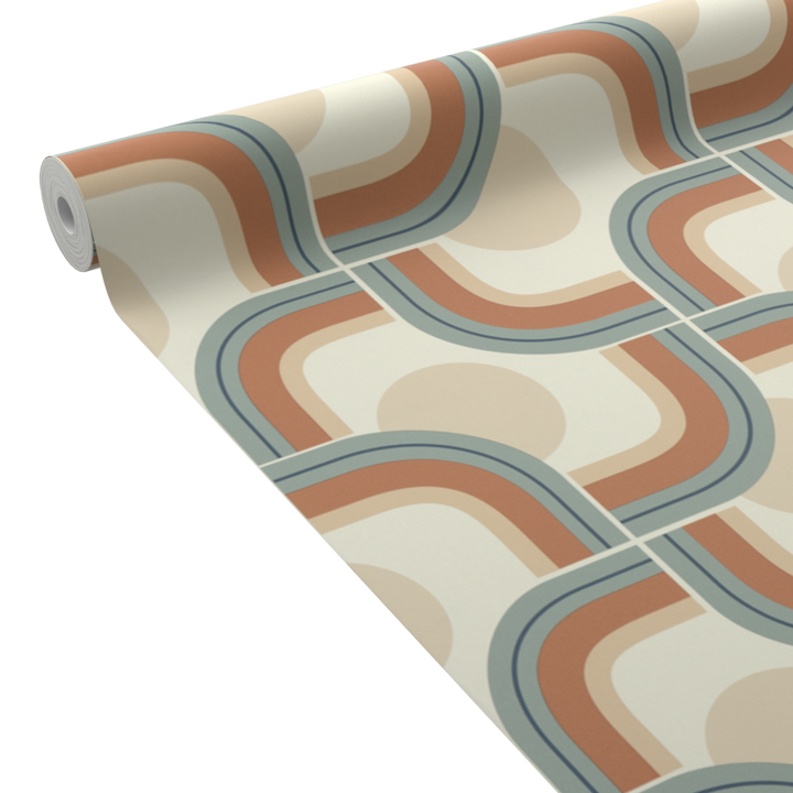 4MURS Papier peint intissé Suzie Beige nude, terracotta et bleu givré