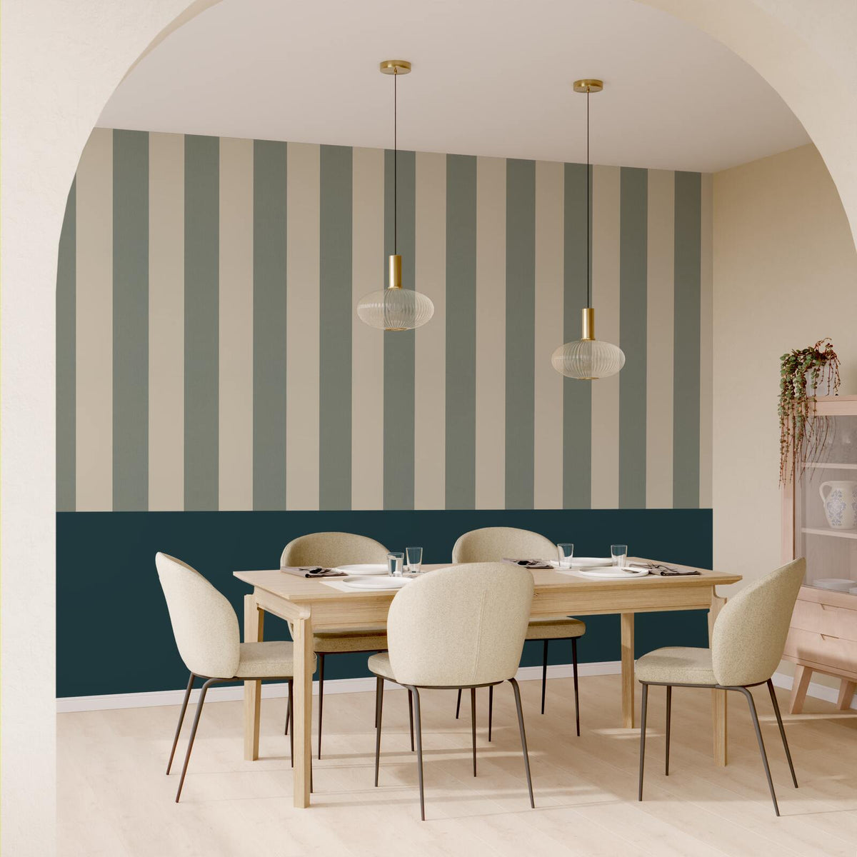 4MURS Papier peint vinyle Podium stripe Vert de gris et blanc