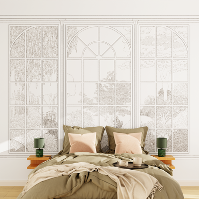 4MURS Papier peint panoramique XL Bow window Noir et blanc Mat