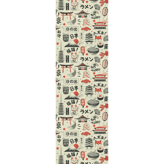 4MURS Papier peint intissé KAWAII noir et rouge orangé