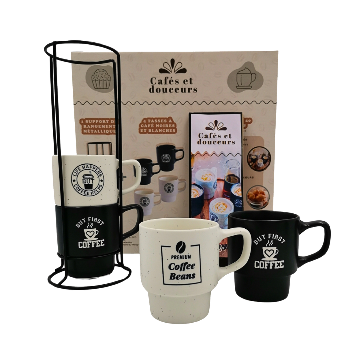 Coffret tasses Cafés & douceurs Noir et blanc
