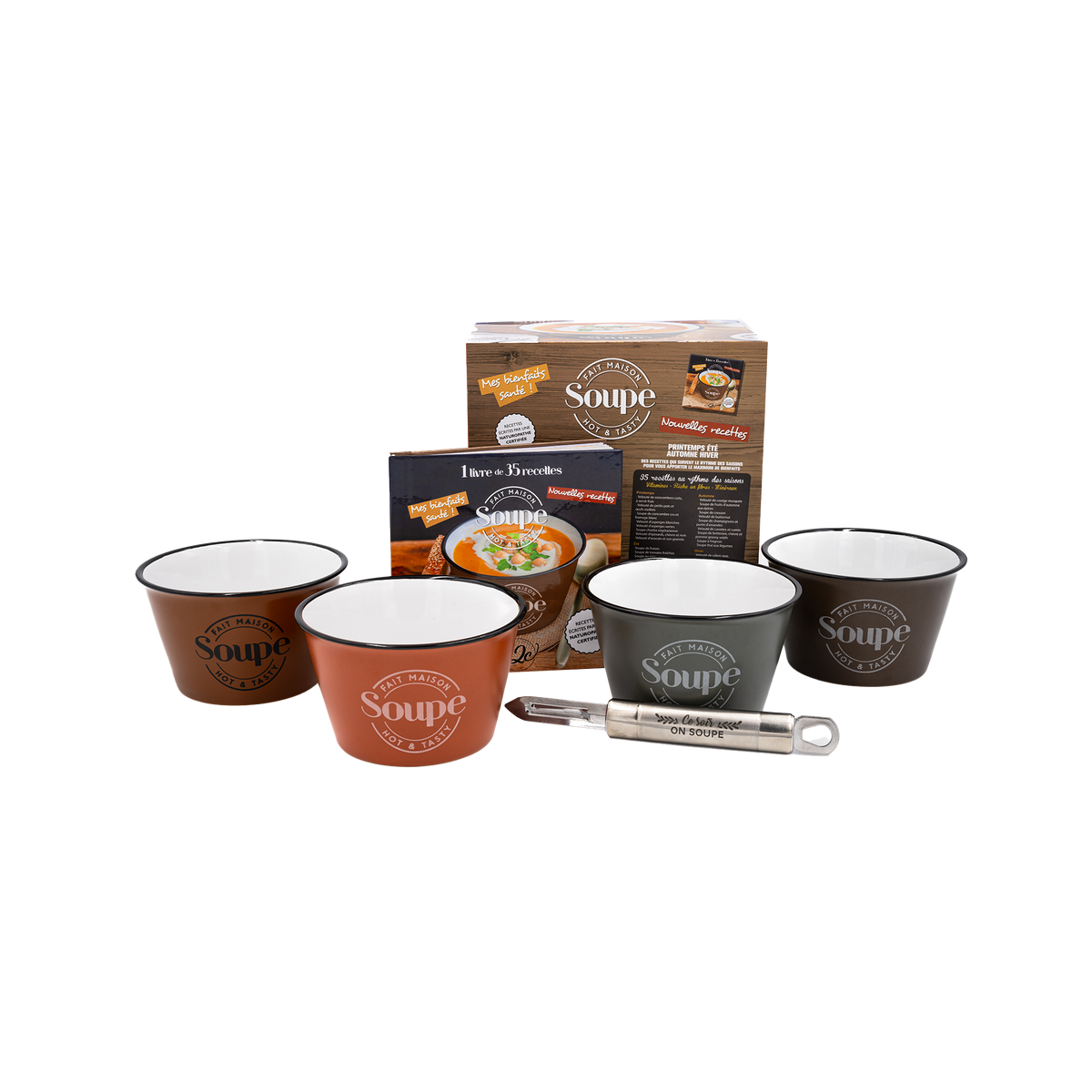 Coffret tasses Ce soir on soupe Brun