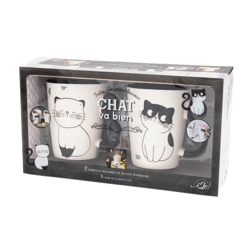 Coffret tasses Chat va bien Noir et blanc