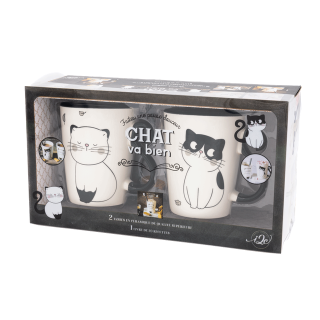Coffret tasses CHAT VA BIEN coloris noir et blanc