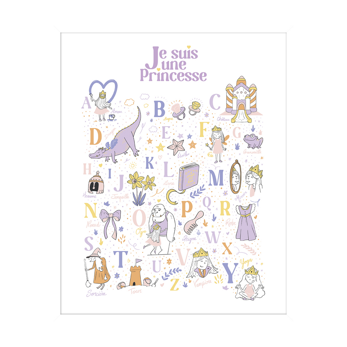 4MURS Tableau Abecedaire je suis une princesse Multicolore