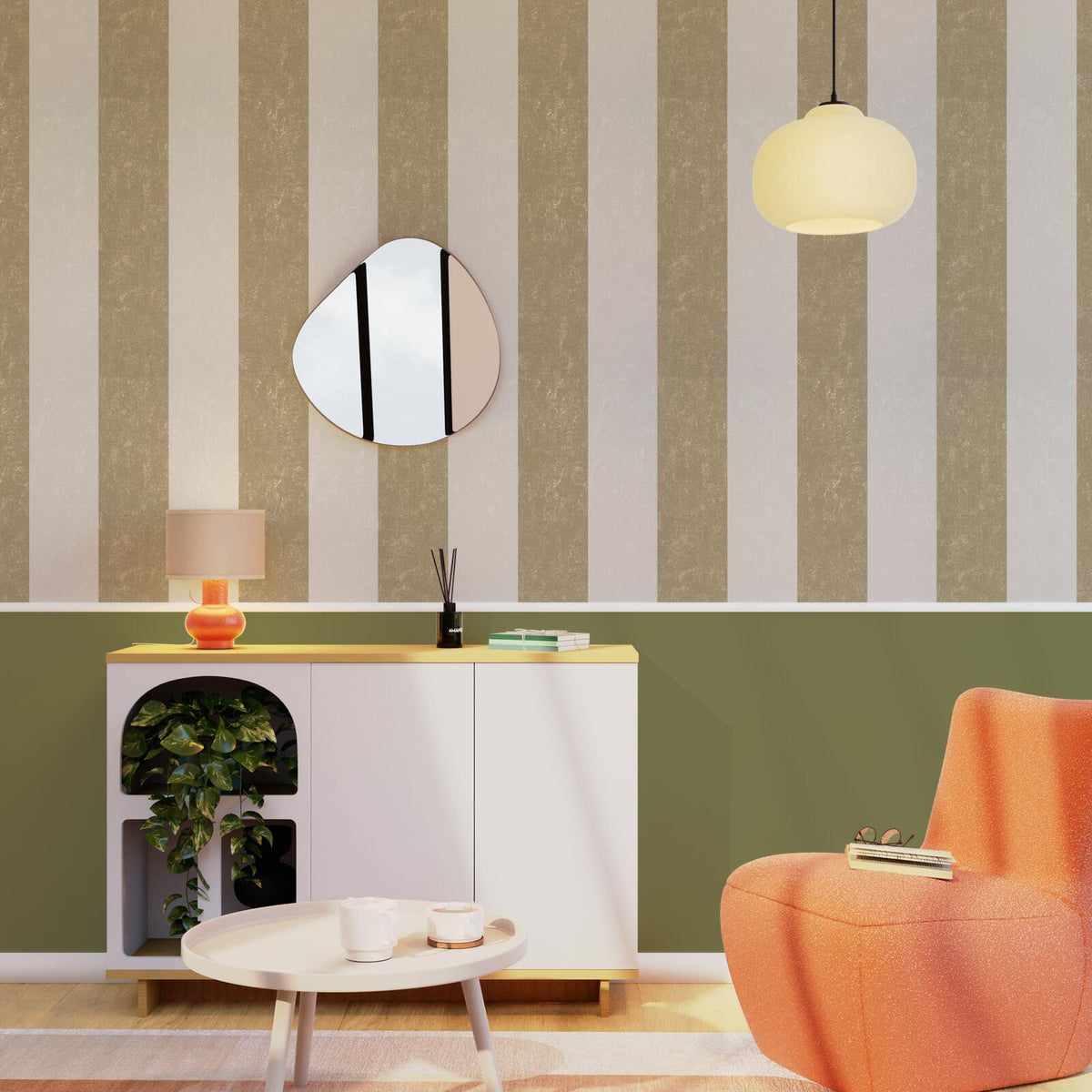 4MURS Papier peint intissé Palazzo stripe Or et blanc Satiné