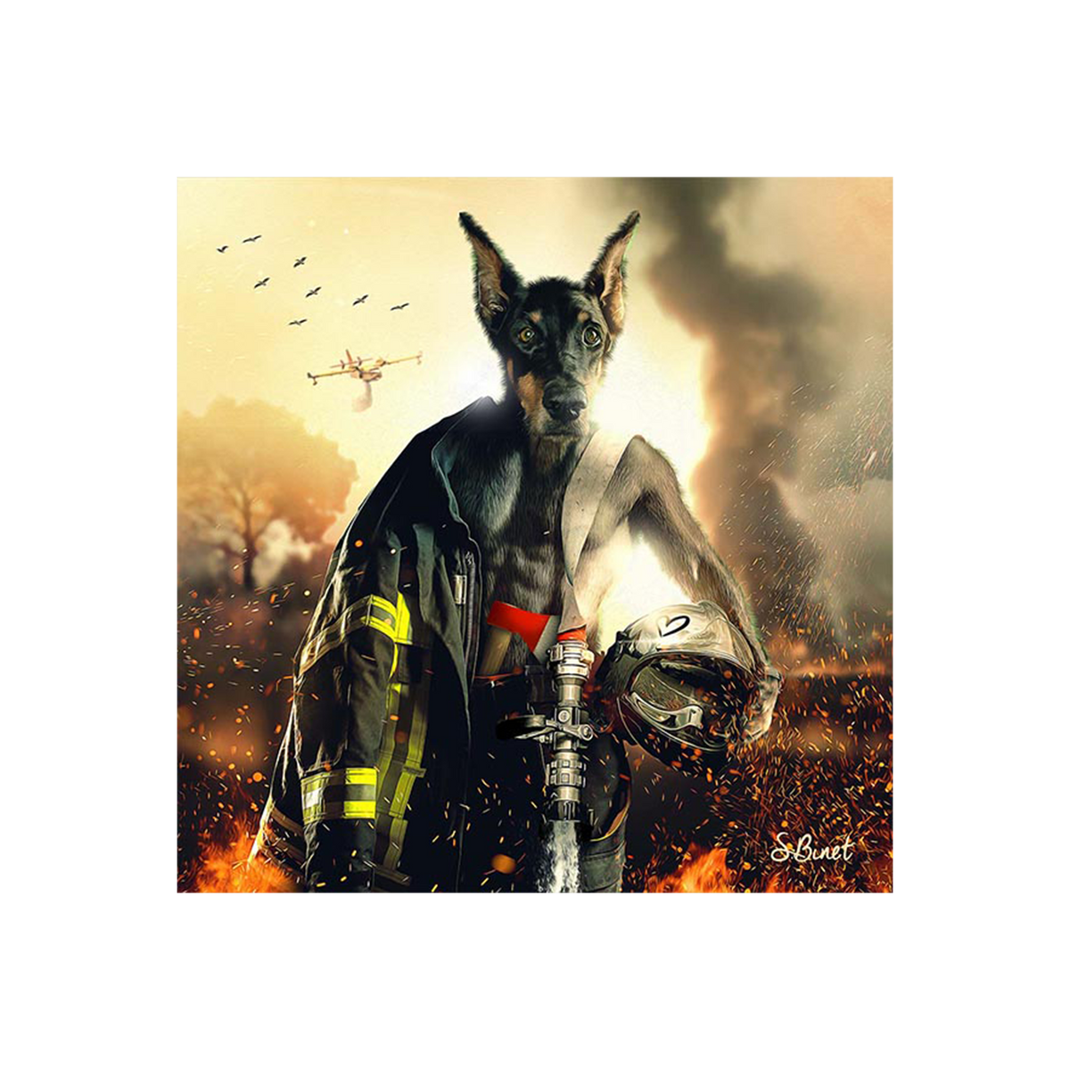 Tableau Binet pompier dobermann Noir