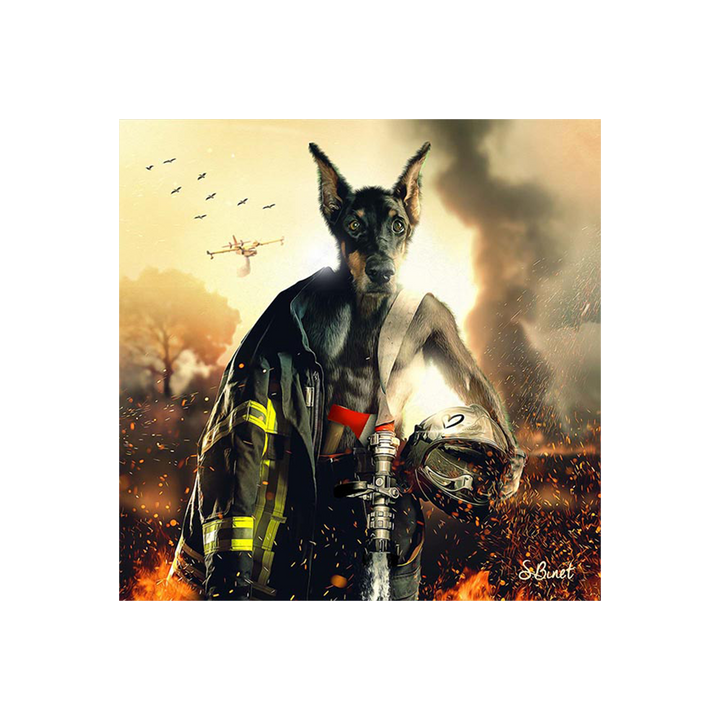 Tableau Binet pompier dobermann Noir