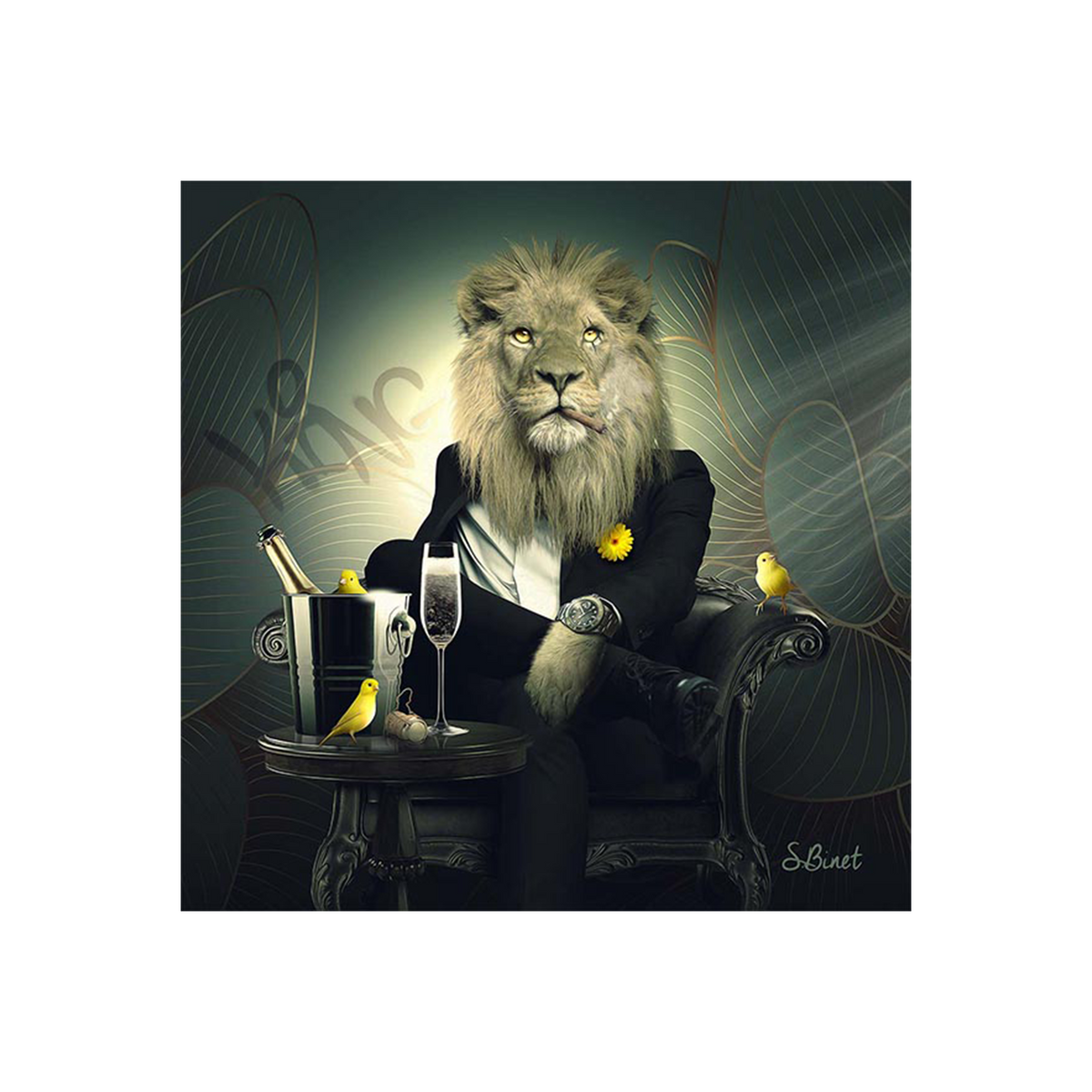 Tableau Binet lion chesterfield Noir