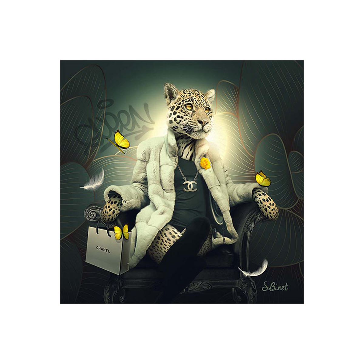 Tableau Binet léopard chesterfield Noir