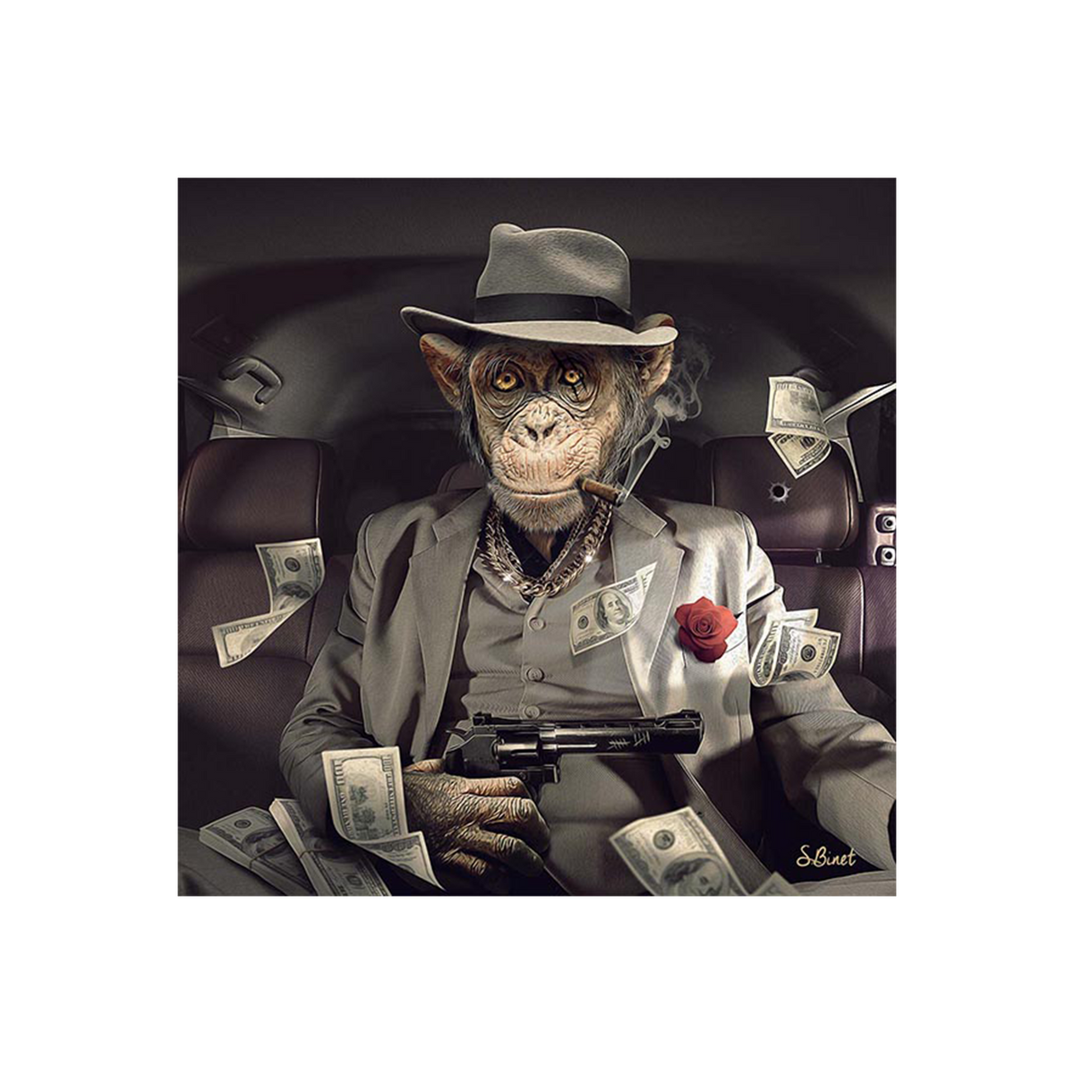 Tableau Binet singe-mafia Noir