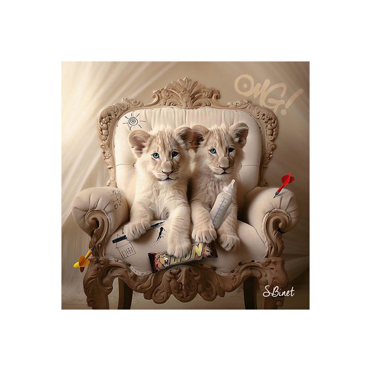 Tableau Binet lionceaux luxury Noir