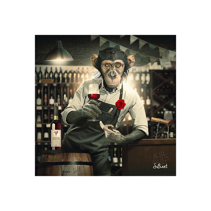 Tableau Binet singe caviste Noir