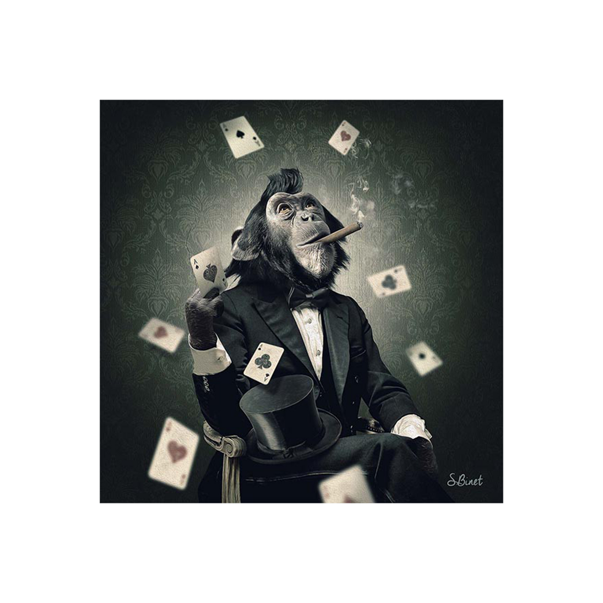 Tableau Binet singe pocker Noir