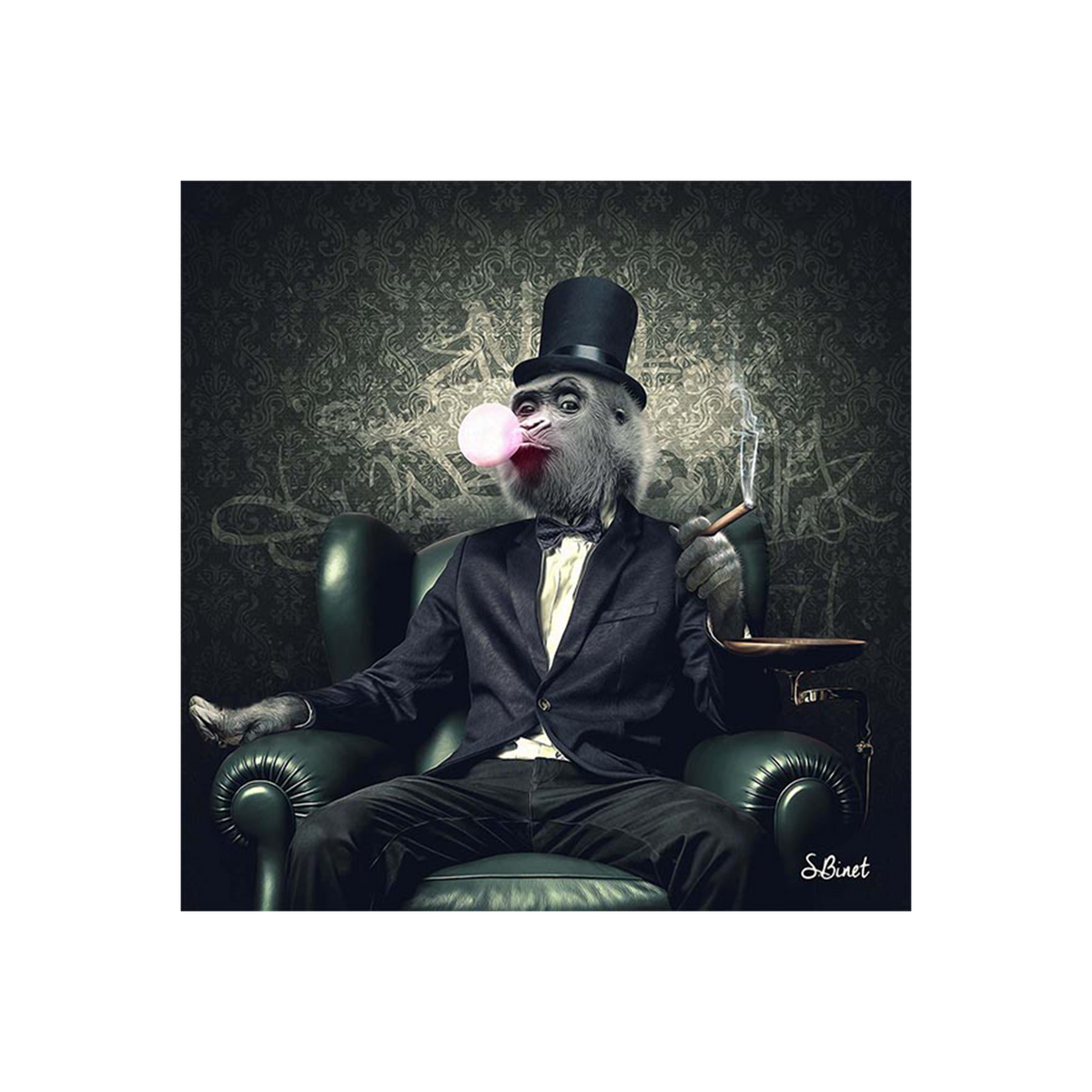 Tableau Binet singe chewing-gum Noir
