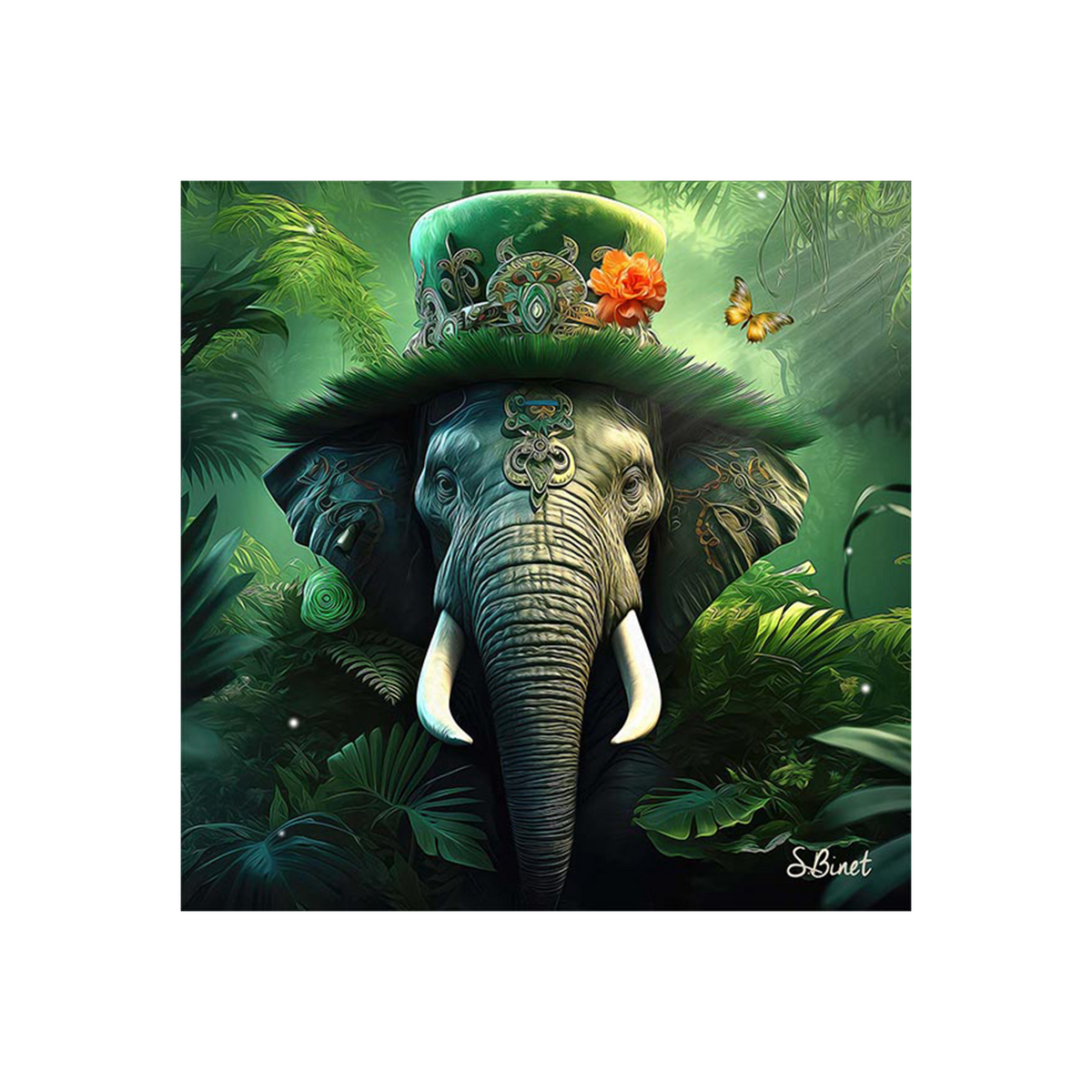 Tableau Binet eléphant fantastique Noir