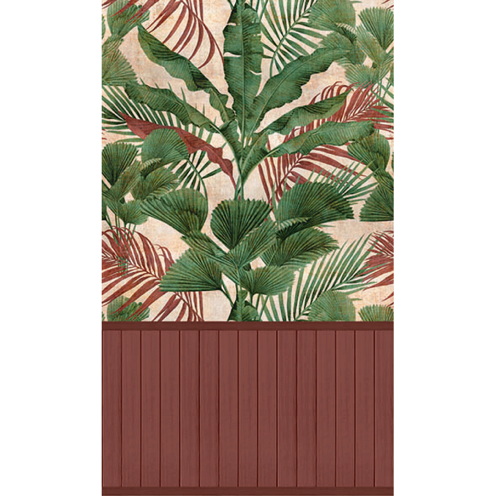 4MURS Papier peint panoramique L Sorya Terracotta et vert feuille Satiné