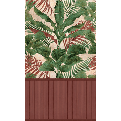 4MURS Papier peint panoramique L Sorya Terracotta et vert feuille Satiné