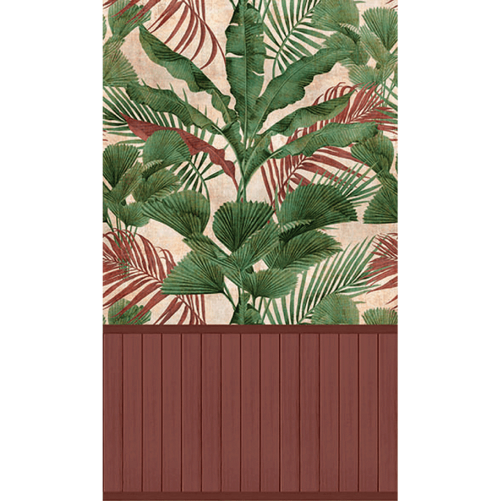 4MURS Papier peint panoramique L Sorya Terracotta et vert feuille Satiné