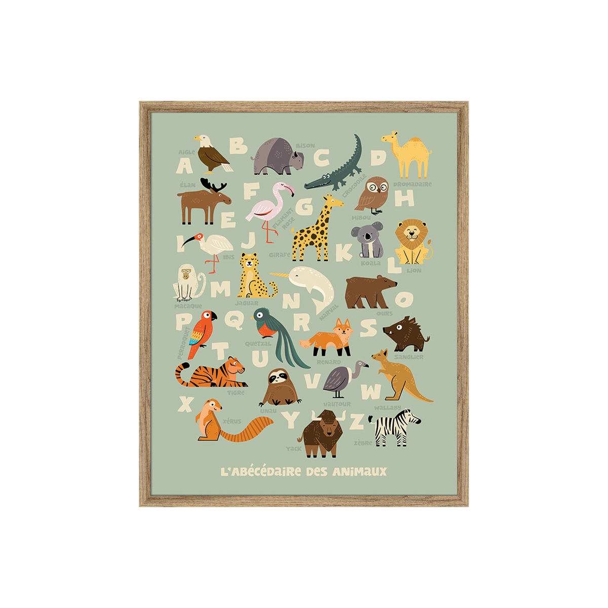 4MURS Image encadrée Abecedaire la carte des animaux Vert
