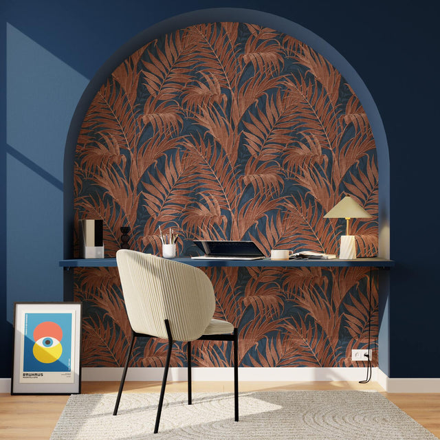 Papier peint intissé GRACIE bleu nuit et rouge cuivré