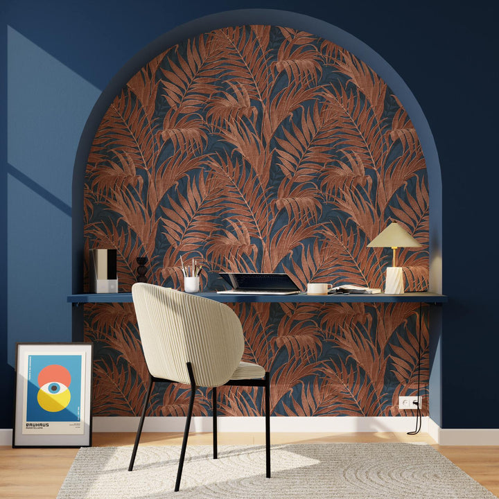 Papier peint intissé Gracie Bleu nuit et rouge cuivré