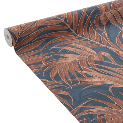 Papier peint intissé Gracie Bleu nuit et rouge cuivré