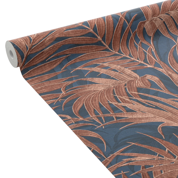 Papier peint intissé Gracie Bleu nuit et rouge cuivré