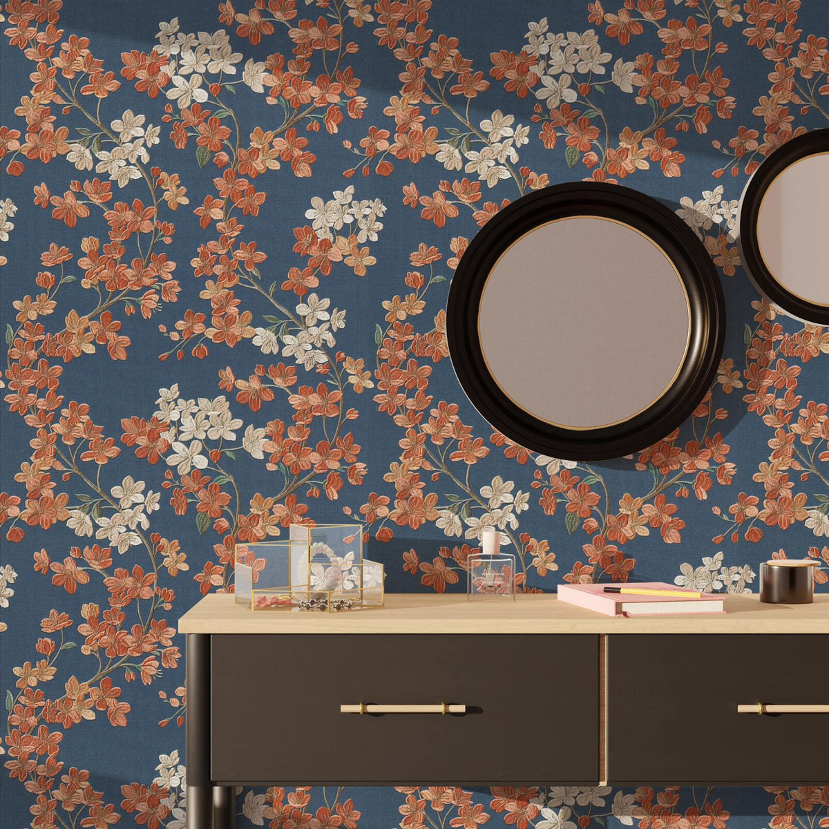 Papier peint intissé Lysia Bleu foncé et rouge