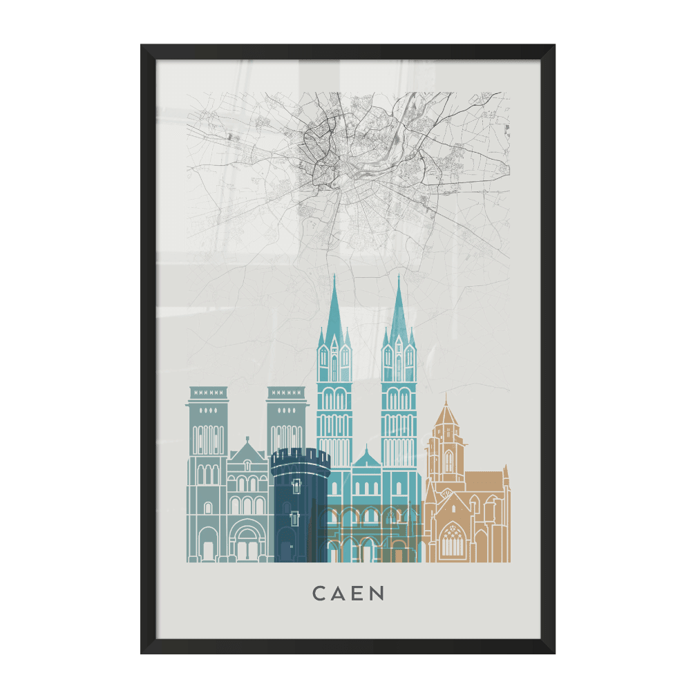 4MURS Image encadrée Map caen Blanc
