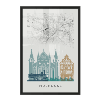 4MURS Image encadrée Map mulhouse Blanc