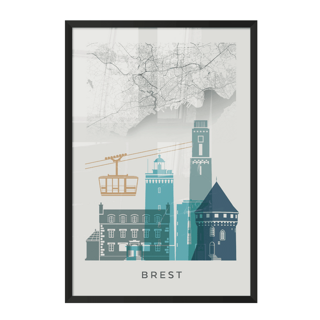 4MURS Image encadrée MAP BREST 40 x 60 cm