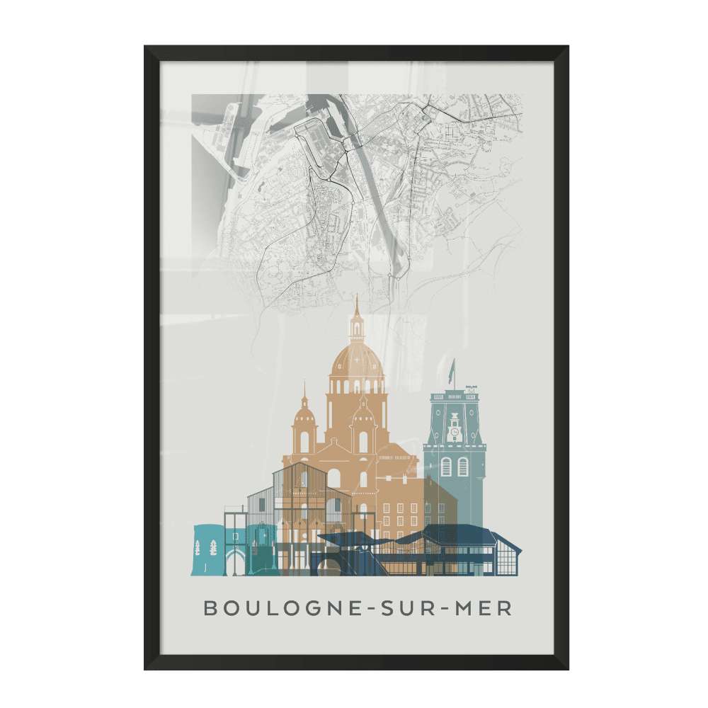 4MURS Image encadrée Map boulogne sur mer Blanc