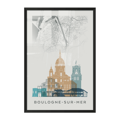 4MURS Image encadrée Map boulogne sur mer Blanc