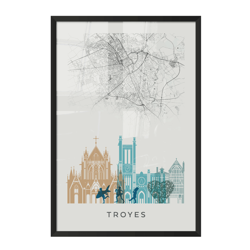4MURS Image encadrée Map troyes Blanc