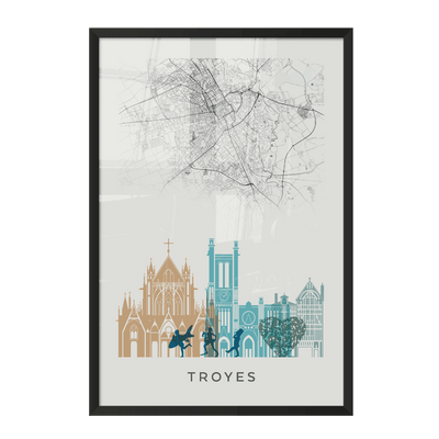 4MURS Image encadrée Map troyes Blanc