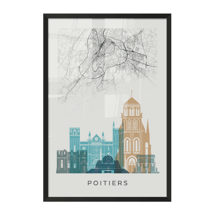 4MURS Image encadrée Map poitiers Blanc