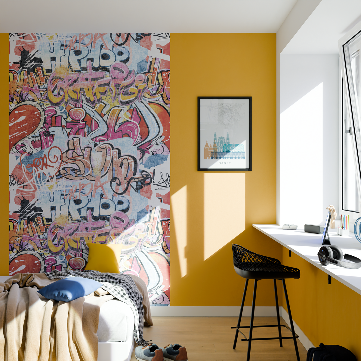 Papier peint panoramique L Hip hop Multicolore Satiné