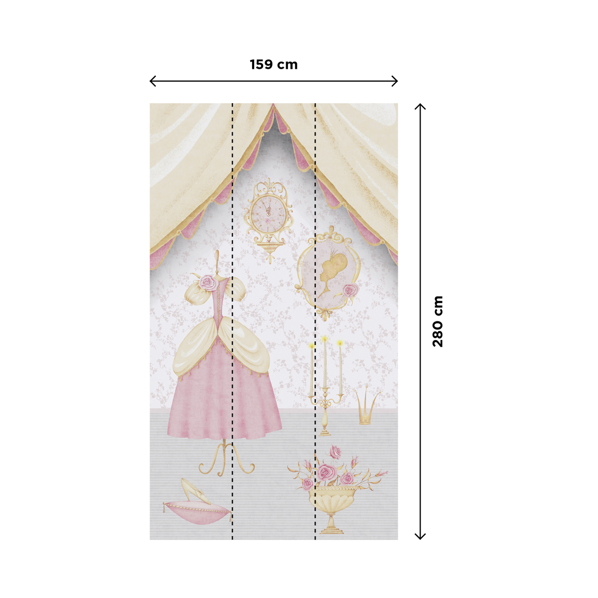 Papier peint panoramique L Princesse rosaly Rose et blanc Satiné
