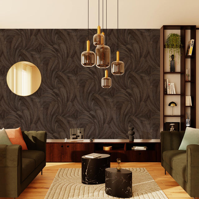 Papier peint intissé FEATHERS coloris noir et or