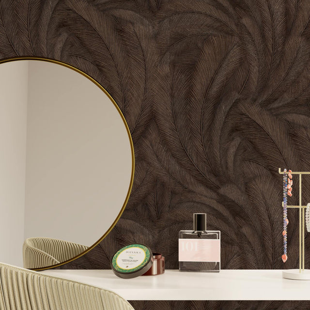 Papier peint intissé FEATHERS coloris noir et or