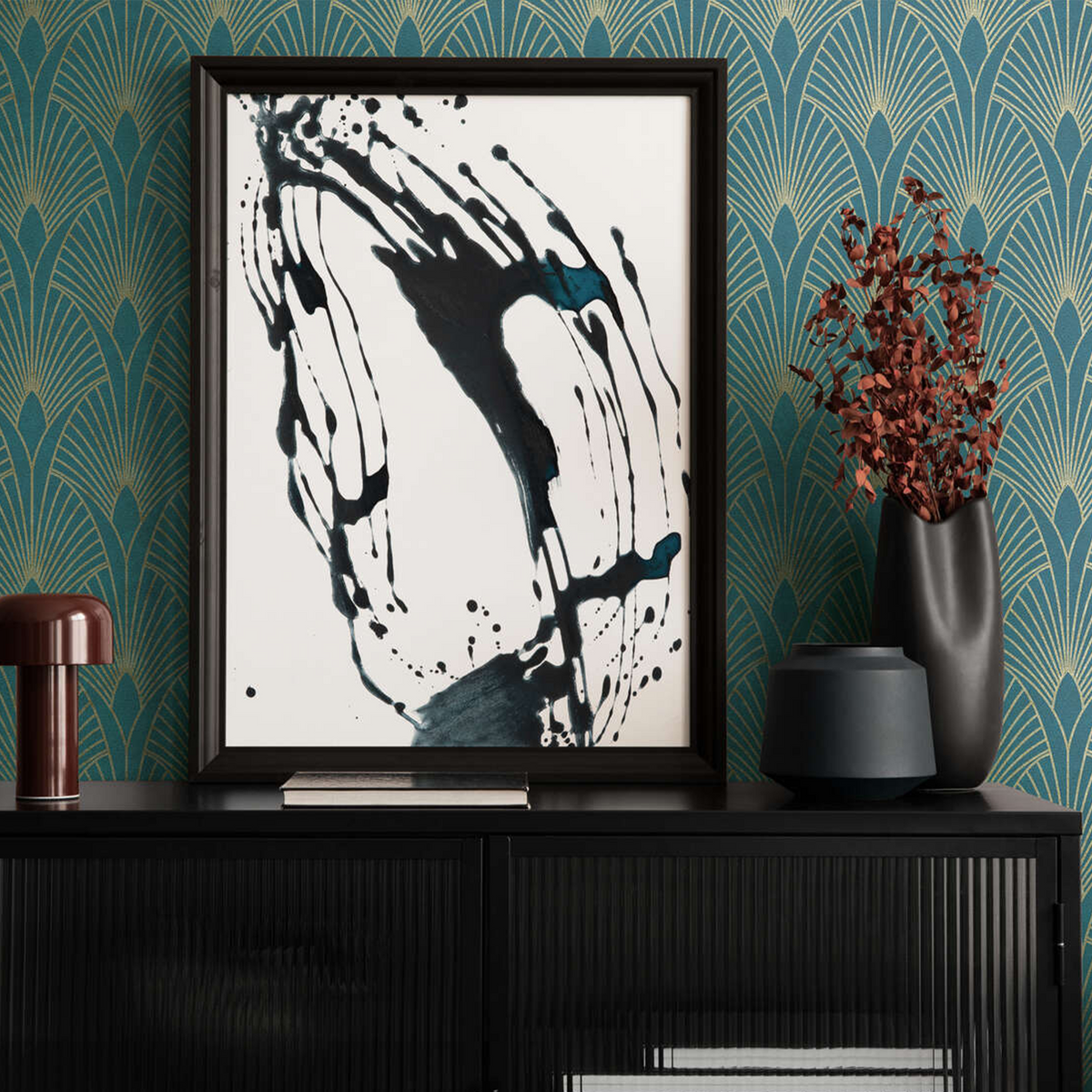 Papier peint intissé pré-encollé Norah Bleu paon et doré