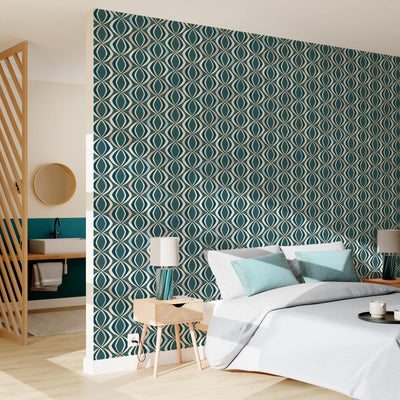 Papier peint intissé Judith Bleu paon et doré