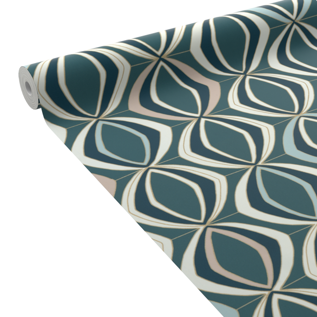 Papier peint intissé JUDITH coloris bleu paon et doré