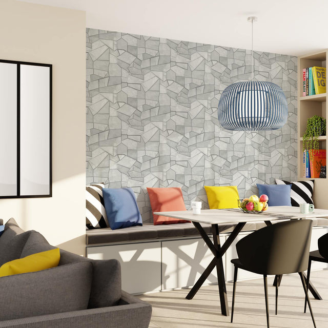 ELLE DECORATION Papier peint intissé DWEN blanc et argenté